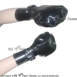 Black Sexy Short Latex Gloves With Belts And Mini Buckles Rubber Mitts Plus Size ST-0002