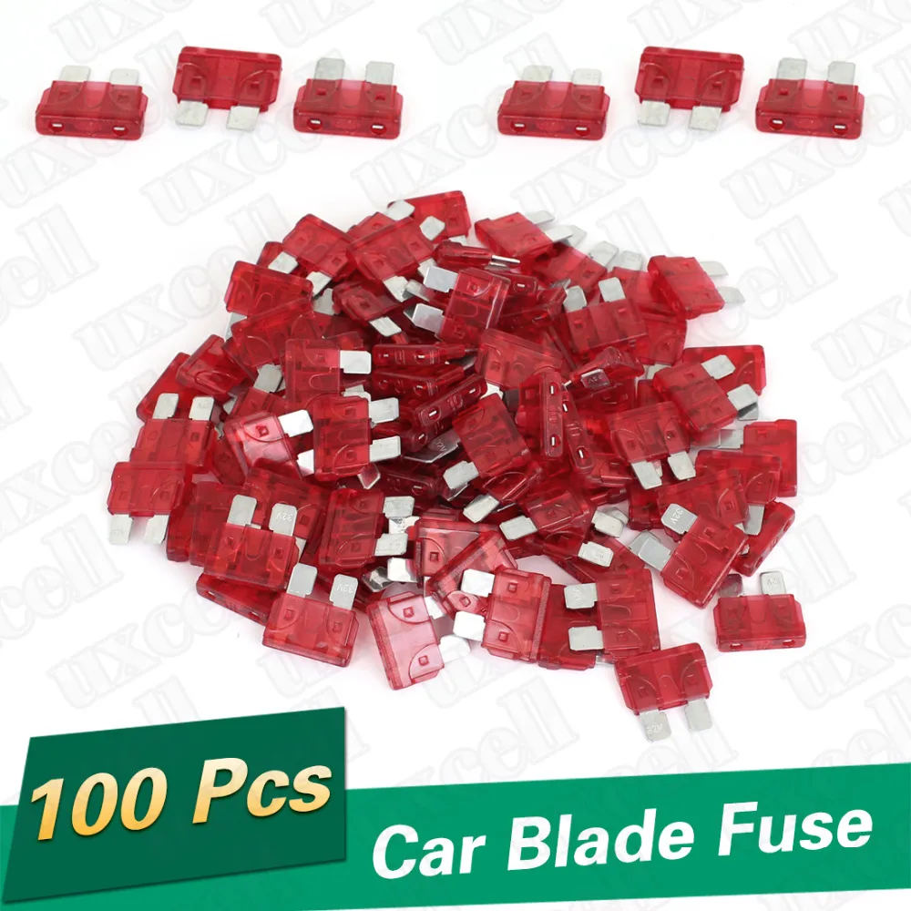 X AUTOHAUX 100Pcs 10Amp 10A Red Body Two Prong Blade Plug-in ATC Fuses