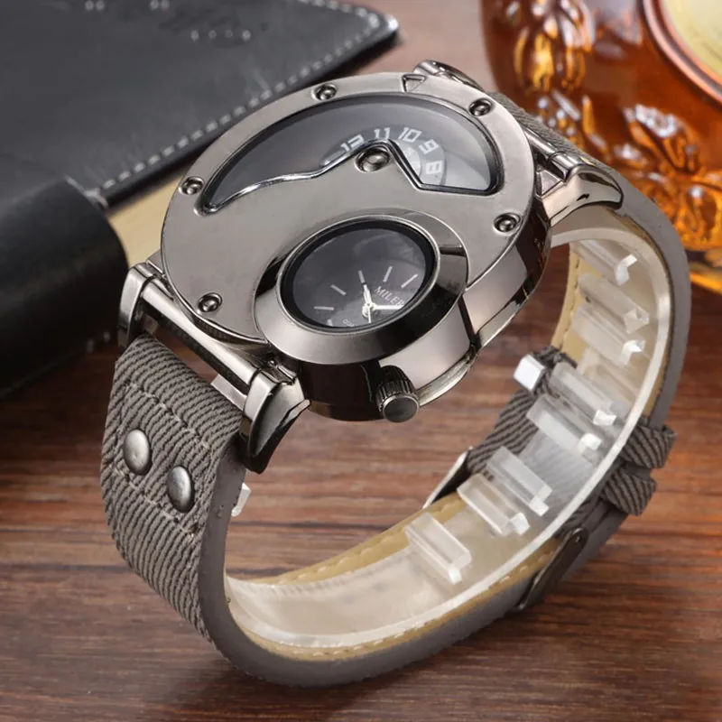 Mens Sports Military Watches Unique Multiple Time Zone Quartz Watch Men Leather Band Reloj Steampunk Rock Cool Man Wristwatch