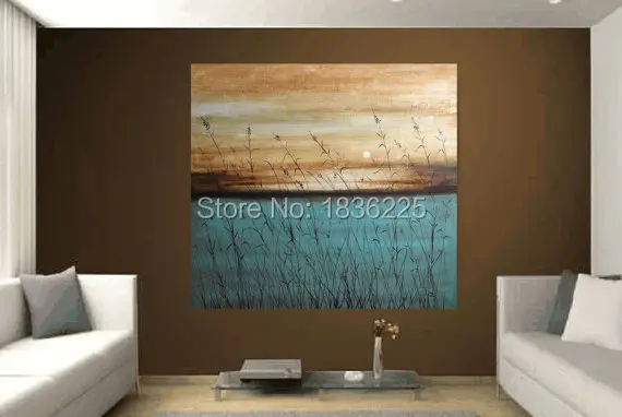 Newest Art Handmade Reed Landscape Oil Painting on Canvas Popular Wall Oil Picture for Home Decoration Sunrise Seascape Painting