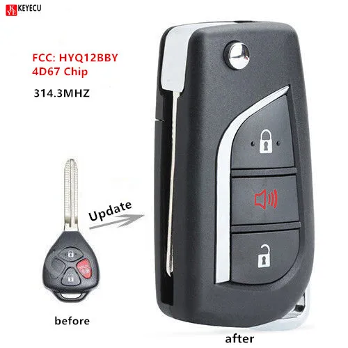 Keyecu New Upgrade Remote Flip Key Fob for Toyota Rav4 2007 2008 2009 2010 Scion xB 2008-2012 FCC: HYQ12BBY with 4D67 Chip