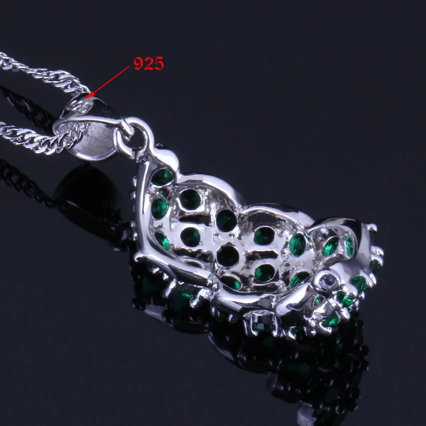 Adorable Green Cubic Zirconia Silver Plated Jewelry Sets Earrings Pendant Nacklace Chain Ring V0304