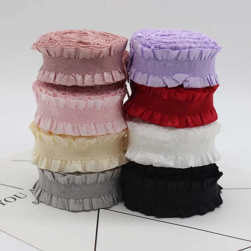 25mm Ruffle Elastic Lace Trim Accessories Diy Sewing Garment Stretchy Lace Fabric Wholesale