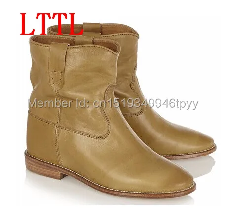 High Quality Women Ankle Boots Pointed Toe Soft Leather Khaki Boots Fashion Style Western Boots