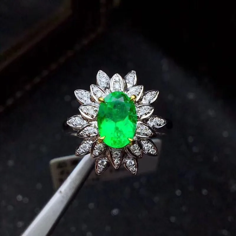 

Emerald ring Free shipping Natrual real emerald 925 sterling silver gemstone Fine jewelry