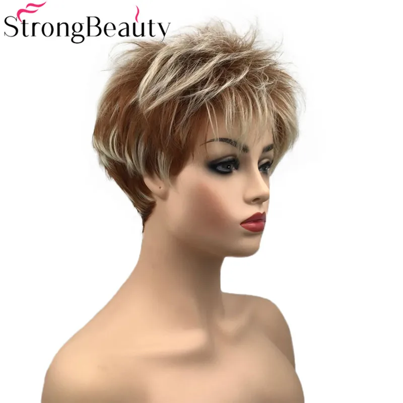 Strong Beauty Short Straight Wigs Synthetic Women Wig Mix Color Heat Resistant Hair