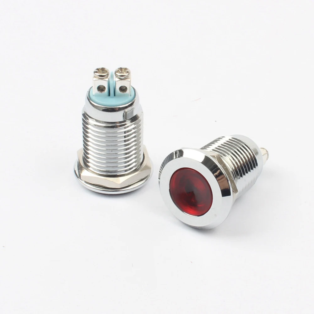 LED Metal Indicator light Flat 12mm waterproof Signal lamp LIGHT 3V 6V 12V 24V 220V screw connect red yellow blue 12ZSD.PY.L