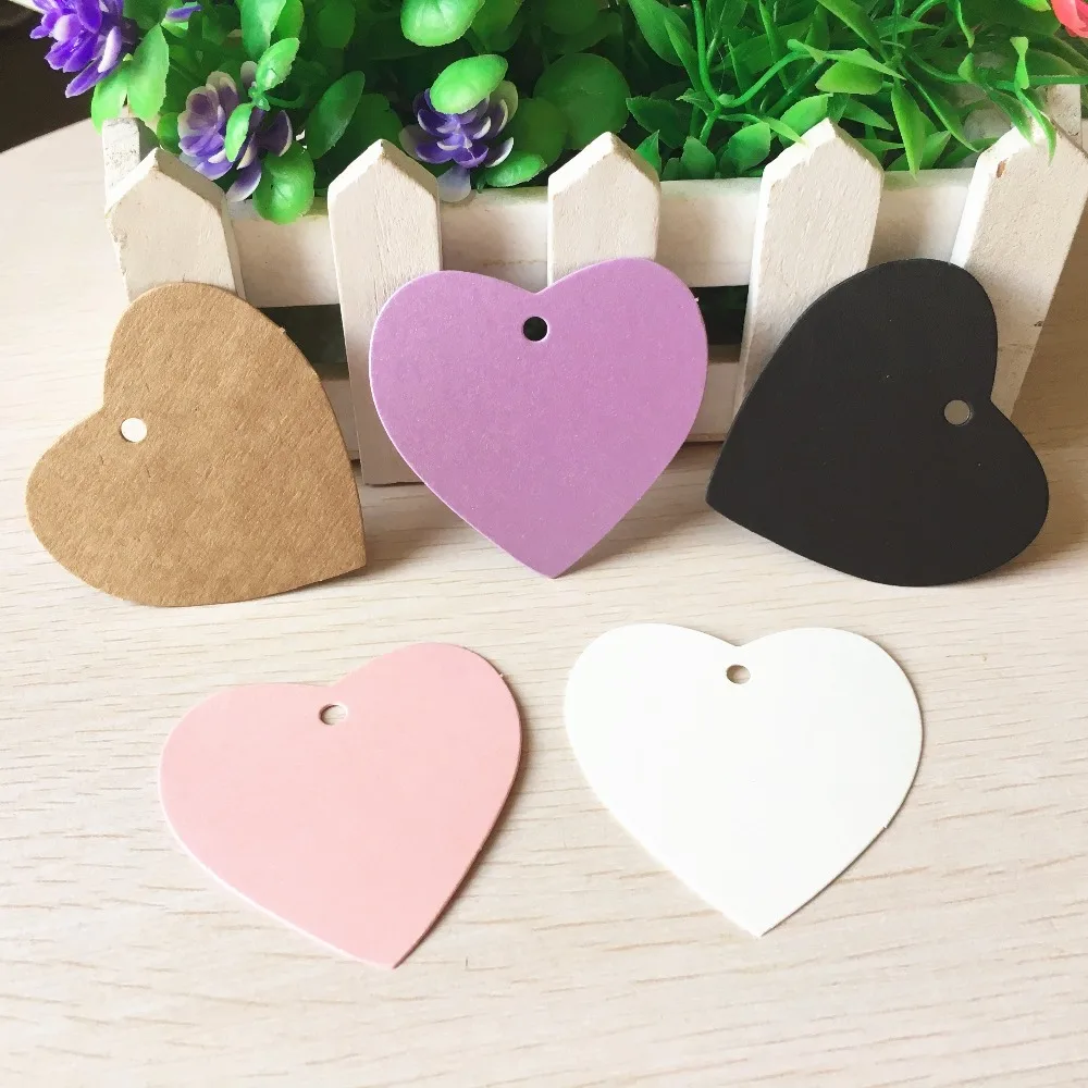 100pcs Paper Heart Shaped Price Tags DIY Handmade Wedding Party Gift Packing Label Blank Garment Hang Tags 5.6*5.6cm Note Cards