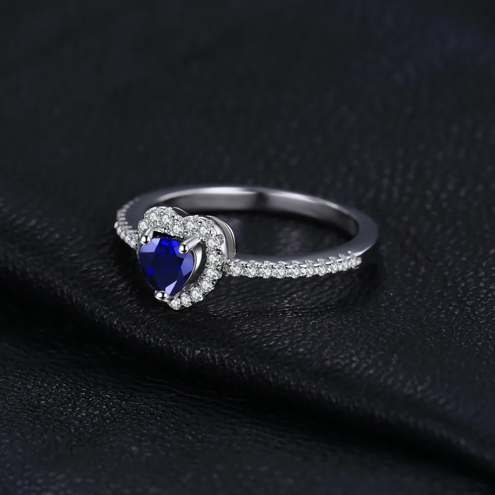 JewelryPalace Heart Created Blue Sapphire 925 Sterling Silver Halo Ring for Women Gemstone Fine Jewelry Wedding Engagement Gift