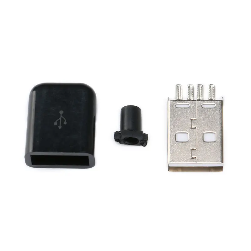 Conector usb 2.0 macho a tipo 4 pinos, conector macho para conexão de dados, conector de plástico preto tipo solda, 10 peças