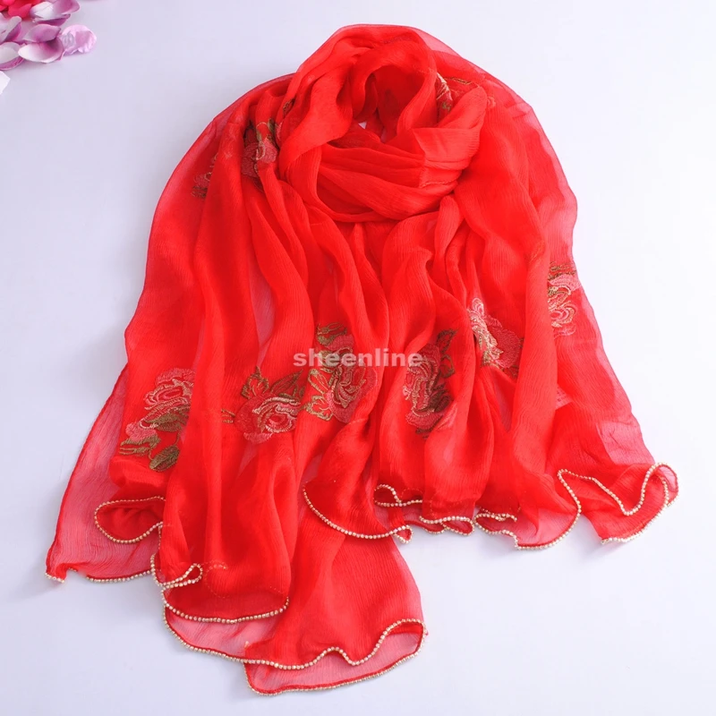 12 Colors Beading Embrodiery  Wool Silk Shawl Soft Warm Long Scarf Light Winter Warm Scarf Wrap Pashmina