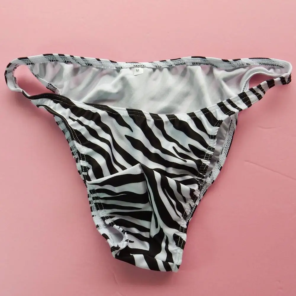 Mens String Bikini Stripe nylon Spandex G3774 Narrow Waist wimsuit Fabric Zebra prints black white