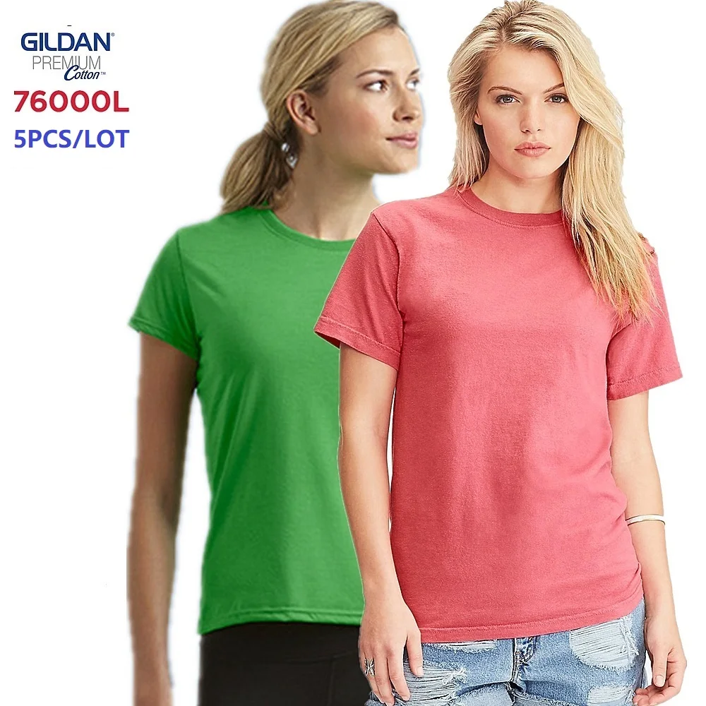 

GILDAN 76000L 5pcs 100% Cotton T-shirts for Women Solid Short Sleeve T Shirt Tops Tees Basic TShirts Customized Logo Printing