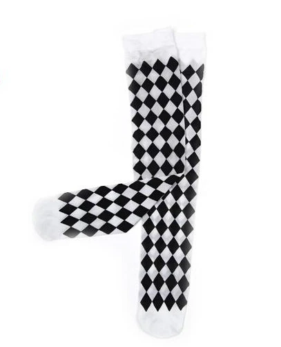 Clown Magic Black & White Rhombus Grid Overknee Party Slants Thin Stockings