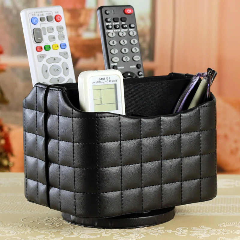 

Home Rotating Desktop Leather Storage Box Case Organizer for Remote Controller Cosmetics Makeup Sundries