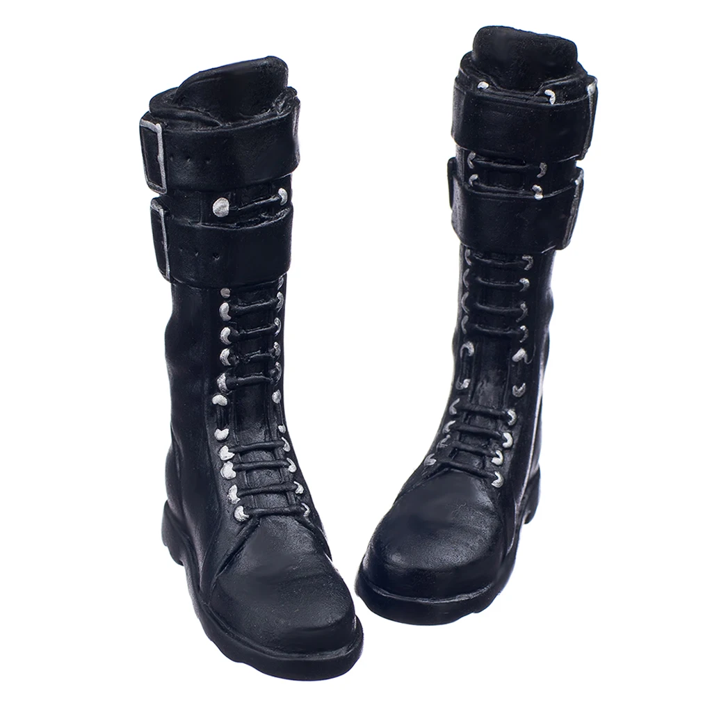 

New Arrivals Dolls 1/6 lace Up Buckle Flat Long Boots Rubber Black Fashion Shoes For 12' Female Figure Body Dolls Accessories