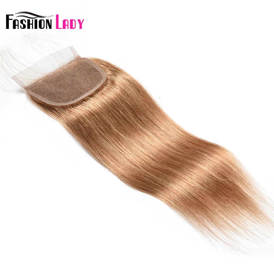 Fashion Wanita-Berwarna Brazilian Rambut Manusia Penutupan 27 Lebih Gelap Pirang Lurus Rambut Lace Penutupan 10-20 inci Non-Remy