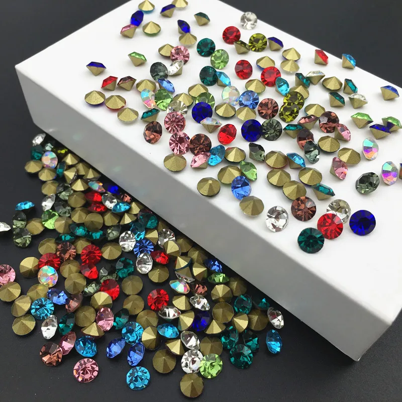 

Glass Crystal More Sizes Point back Glass chatons rhinestone beads Glue on Round shape handimade Craft ornament diy trimming