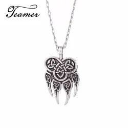 Teamer Viking Slavic Pendant Necklace For Women Men Veles God Symbol Warding Veles Bear Paw Talisman Amulet Necklaces Jewelry