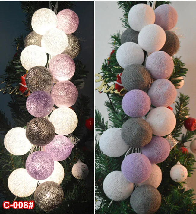 Cotton Ball String Lights for Party, Fairy Lights, Mixed Colors, Gray, Purple, White, C-008 #, 20 PCs/Set