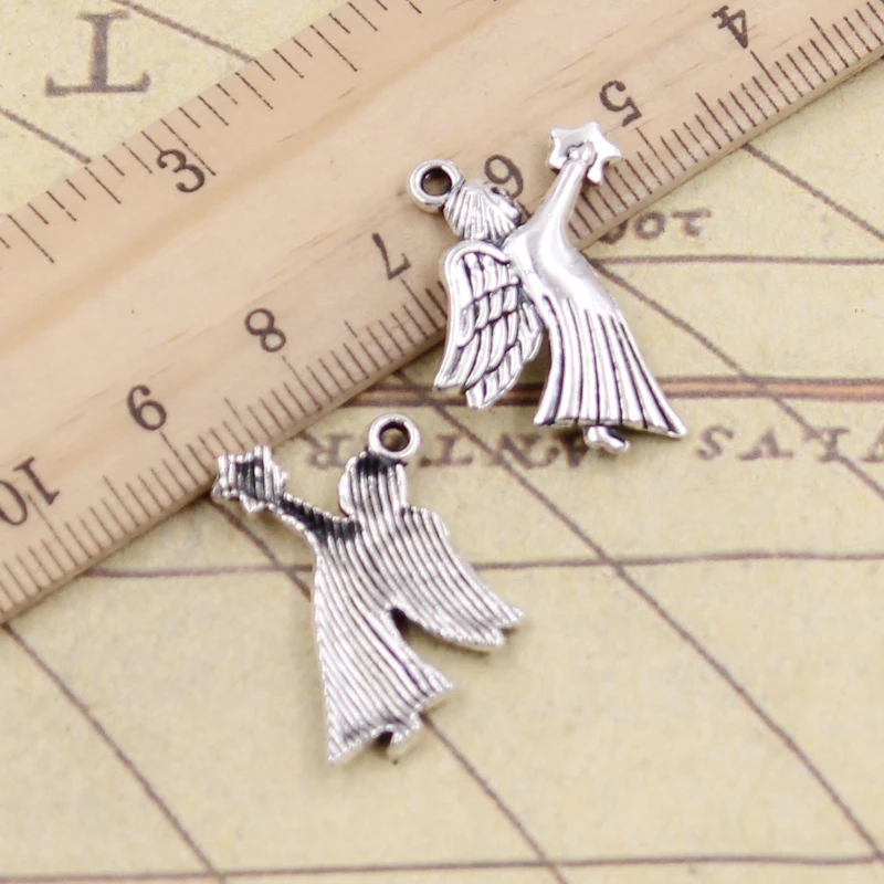 20 piezas de dijes de Ángel de la guarda estrella 26x23mm tibetano bronce plata Color colgantes joyería antigua hacer manualidades hechas a mano DIY