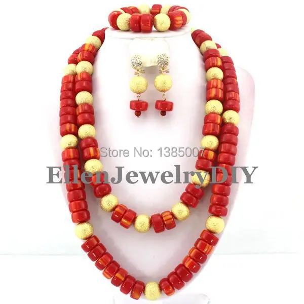 

African Nigerian Wedding Beads Jewelry Set Coral Jewelry Set Coral Beads Necklace Set African Jewelry Set W7365