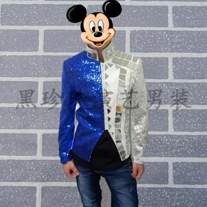 Blue Men Suits Designs Masculino Homme Terno Stage Costumes For Singers Men Sequin Blazer Dance Clothes Jacket Style Dress