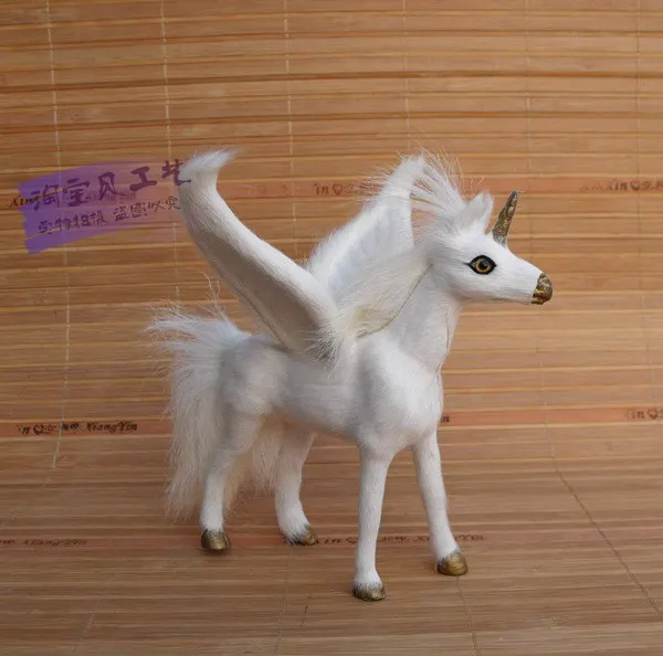 

cute simulation Unicorn toy resin&fur Pegasus horse doll with wings gift about 14x12x15cm 0919