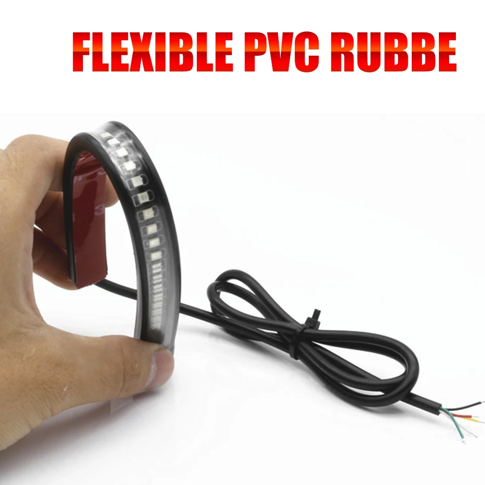 CO LIGHT Flexible Universal 48 LED Brake Tail Stop Light Led Strip Motorcycle Led Turn Signal License Plate Strip Red/Amber 12V