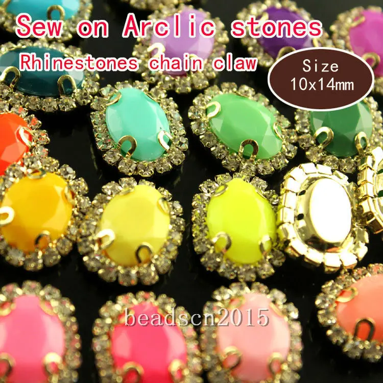 9pcs 10x14mm oval Candy bright color acrylic sew on stones with rhinestones chain setting diy Jewelry Findings   Accessory