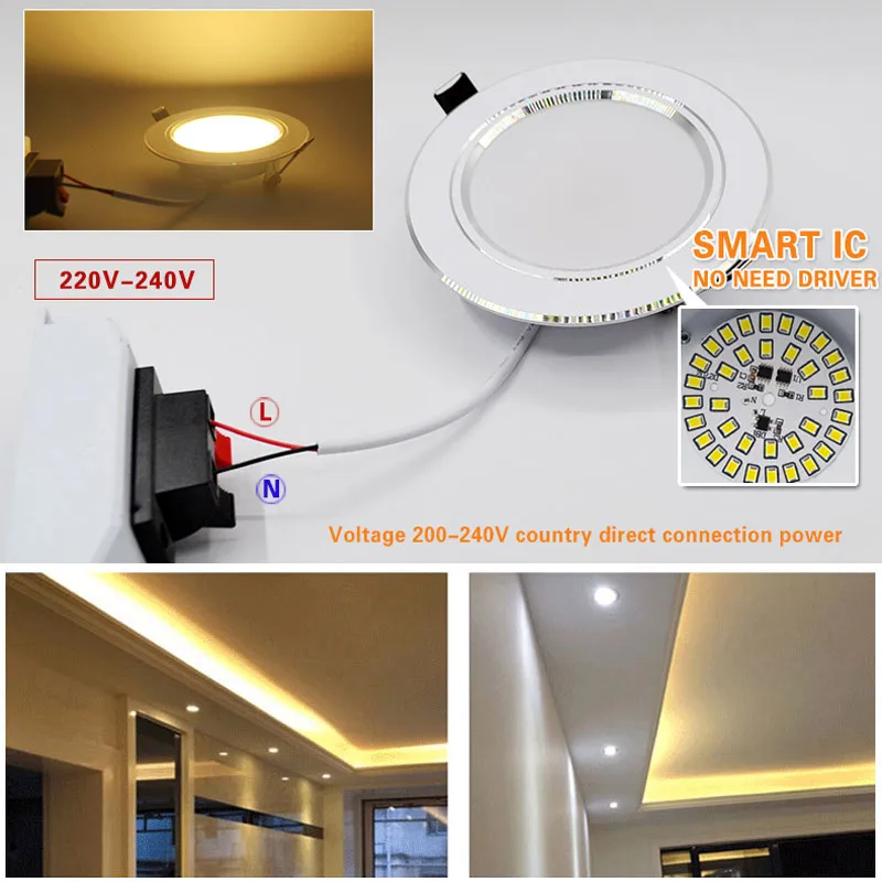 10 szt. Lampa LED typu Downlight 3w 5w 7W 9w 12w 15w 18w 230V 110V Sufitowe wpuszczane Downlight Okrągłe oświetlenie panelowe Oświetlenie wewnętrzne