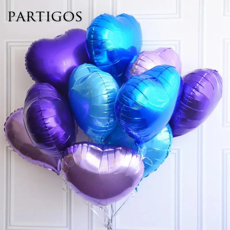 9pcs/lot 18 inch Pure Heart Foil Balloons Helium Pearl Pink Purple Wedding Events Birthday Party Decor Valentine\'s Day Gift Ball