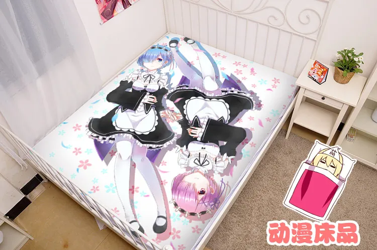 Japanese Anime Cartoon Re:Zero kara Hajimeru Isekai Seikatsu Mattress Cover Fitted Sheet Fitted cover bedspread counterpane No.4