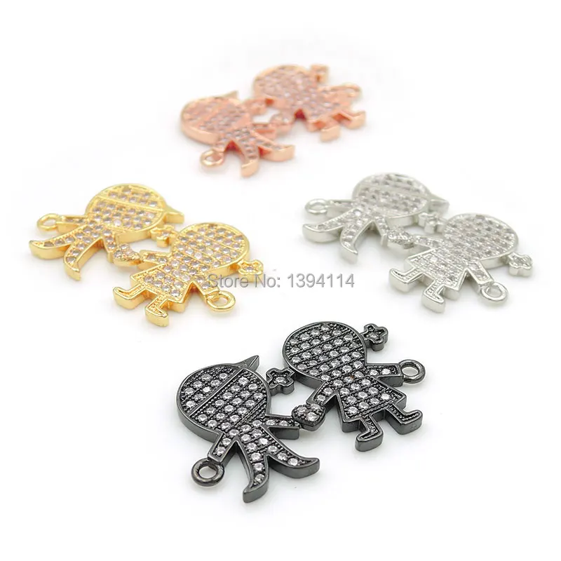 28*18*3mm Micro Pave Clear CZ Combination Connector Of Boy And Girl Fit For Women As DIY Bracelets Accessory