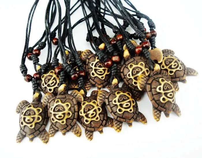 10 PCS Men Women Taino Tribal Longevity Turtle Sun Symbol Embossed Necklace