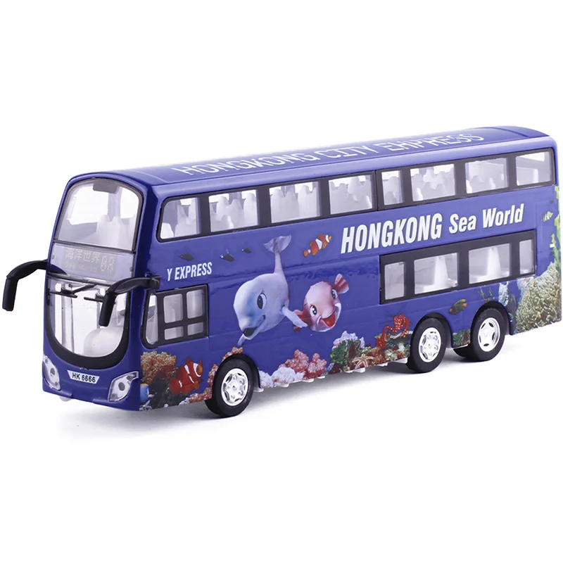 High simulation 1:50 scale alloy pull back double decker bus,Cartoon toy car,metal model,wholesale