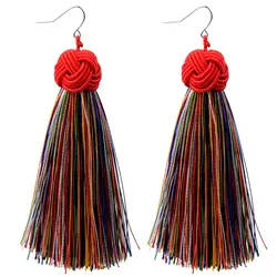 Ethnic Chinese Style Braided Rope Knot Fringe Earrings Boho Bohemian Handamde Long Tassel Earrings For Women Engagement Jewelry