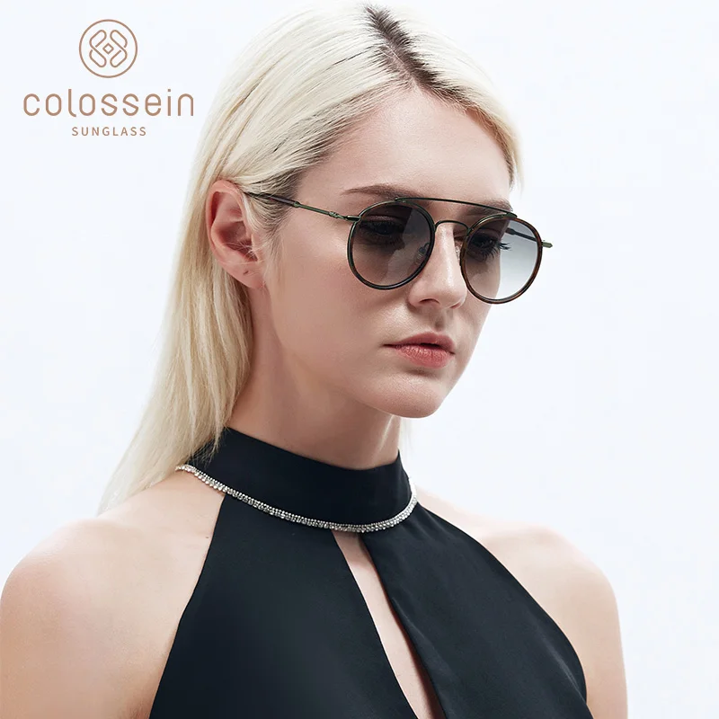 

COLOSSEIN солнцезащитные очки женщины мужчины ретро круглые модные очки UV400 металлическая ацетатная рамка очки