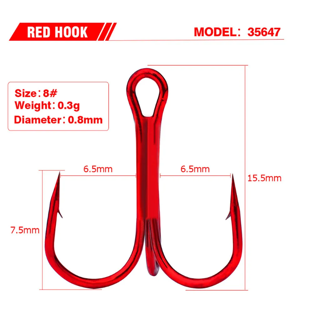 20PCS/Lot Red Anchor Hook High Carbon Steel Barbed Treble Hook Fishing Tackle Tool Accessories Sea Fishing Wild Fishing