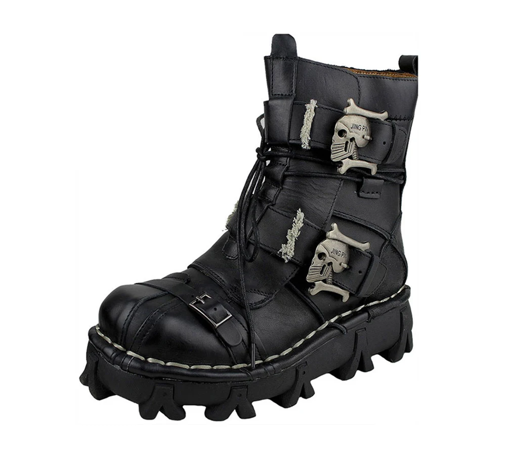 

Motorcycle Boots Men Winter Retro Genuine Cow Leather Vintage Skull Punk Casual Martin Boot Moto Motorbike Biker Protective Gear