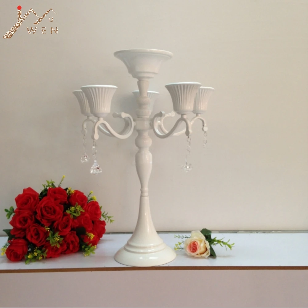 56 cm height 6-arms metal candelabras with pendants white wedding table candle holder home decoration 10 pcs/lot