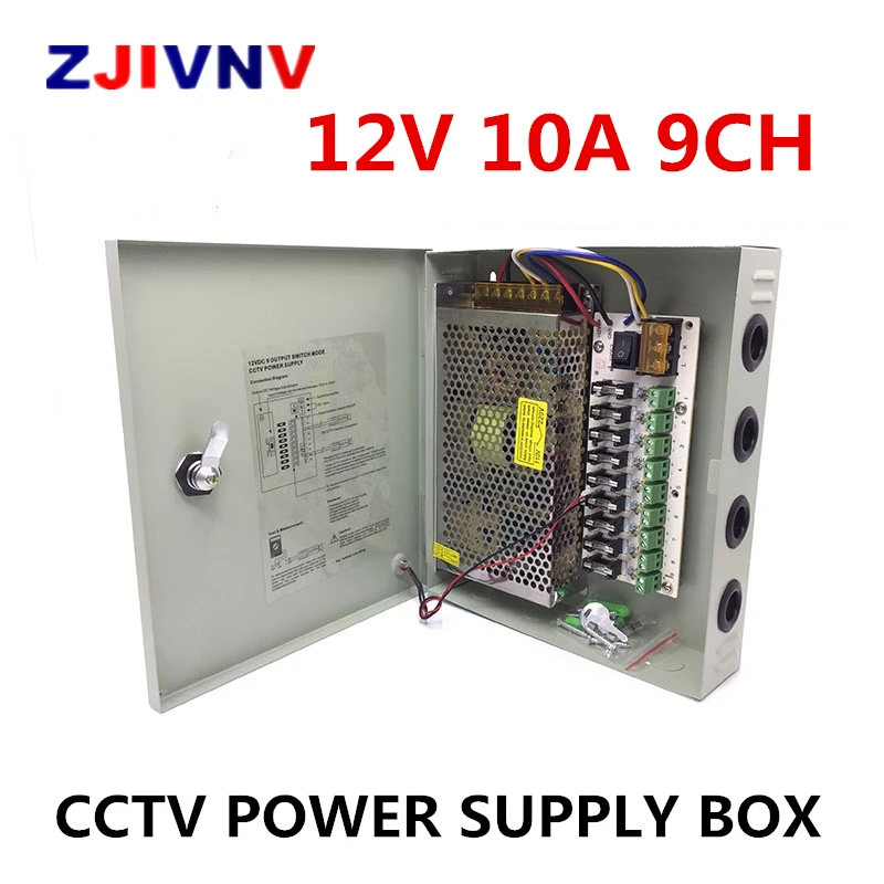 9CH 12V 10A CCTV fused power supply box AUTO-RESET / 12V 10A 120W monitor power supply / switch power supply  9 channel