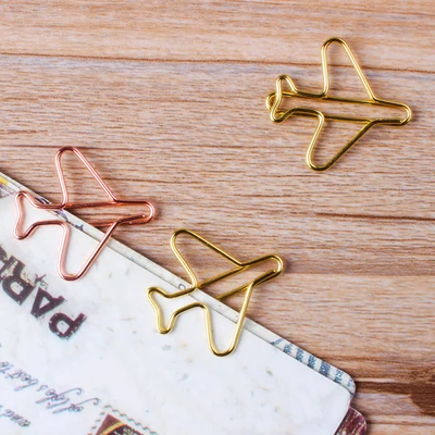 20 Clips Air Plane Cute Rose Gold Paper Clips Decorative Binder Clips Metal Paper Clip