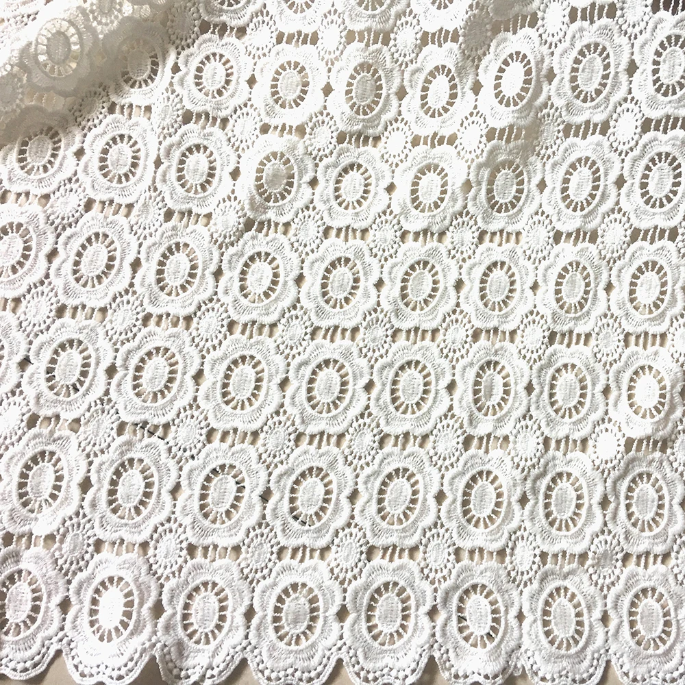 5yards High Quality 2017 Guipure French Lace Mesh Cotton Material White African Cord Lace Fabrics Nigerian Lace Fabrics