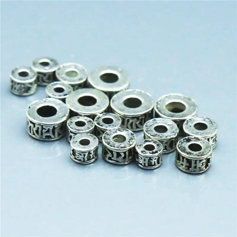 NBB500 Tibetan Mantras Metal Spacers Beads OM MANI PAD ME HUM 10 beads lot 6mm 7mm 9mm 10mm