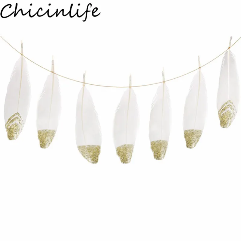 Chicinlife 2M Goose Feather Garlan Banner Bridal Baby Shower Bedroom Home Wall Wedding Teepee Party Birthday Decoration Supplies