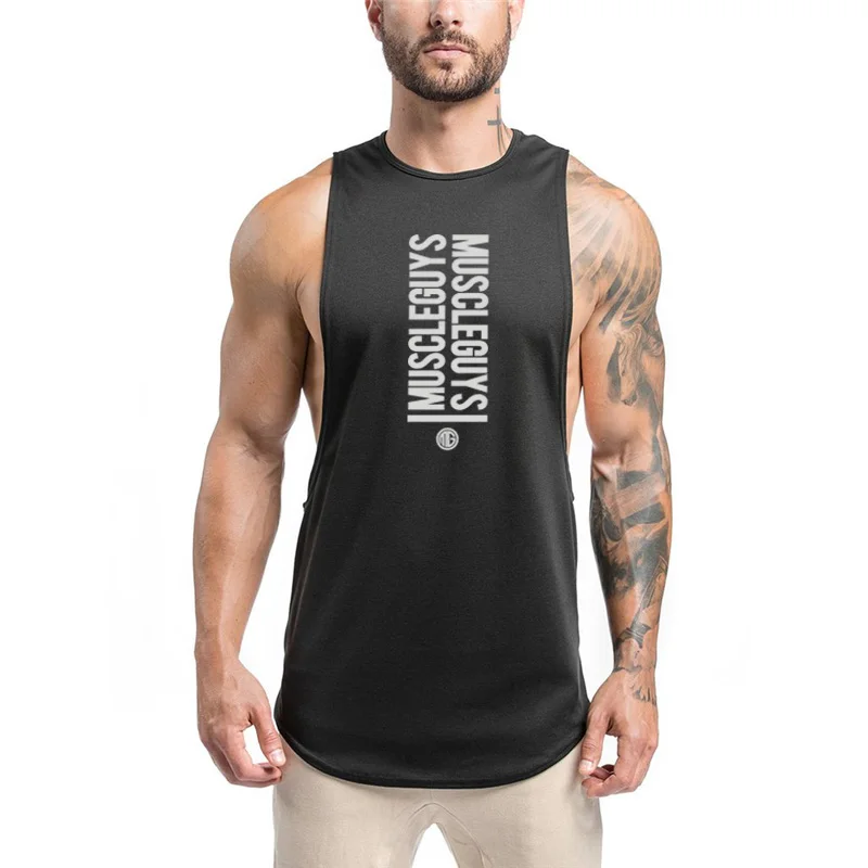 Muscleguys 2020 Tank Tops Men hipster Fashion Sleeveless Vest Letter printed Male O-neck Casual Cotton Fitness Gyms Singlets