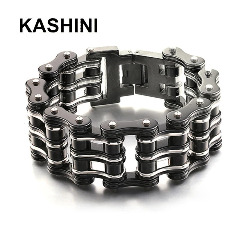 Punk Men's Heavy Chain Bracelets Bangles Black Biker Bicycle Motorcycle Chain Link Bracelets for Men Stainless Steel Jewelry