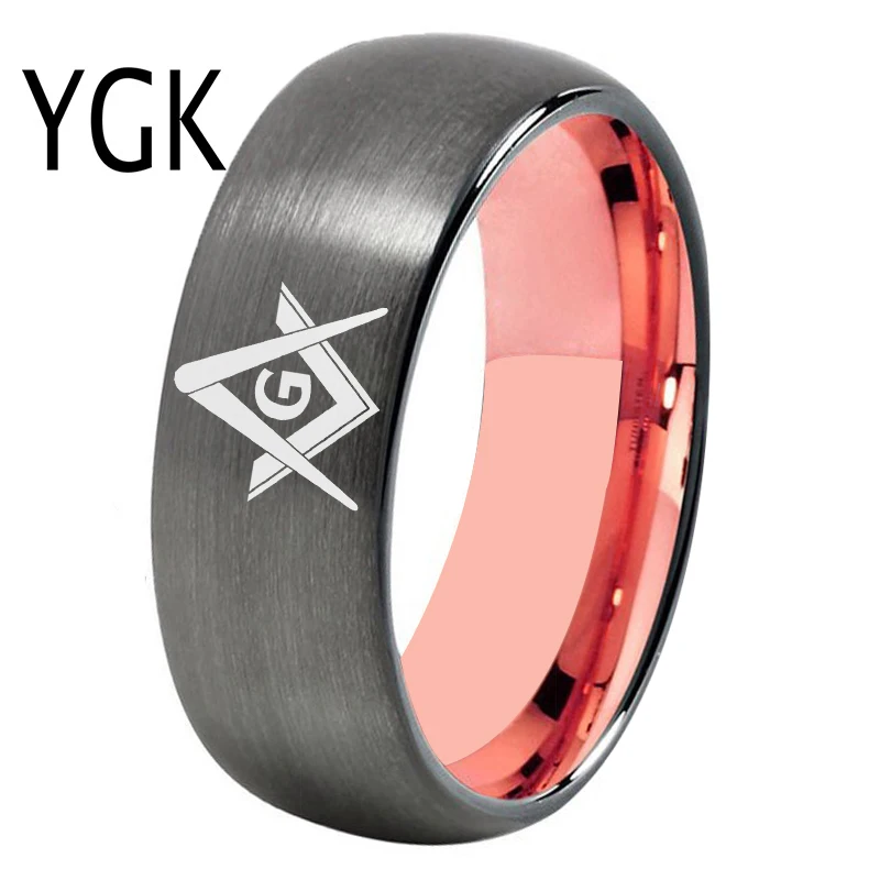 

Masonic Ring Men's Gunmetal With Rose Gold Tungsten Ring Freemason Jewelry