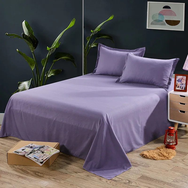 1PCS Solid Colour Double Ded Flat Fitted Sheet Colourful PolyesterBedding Set Brief Bed Linens Flat Sheet Twin King Size